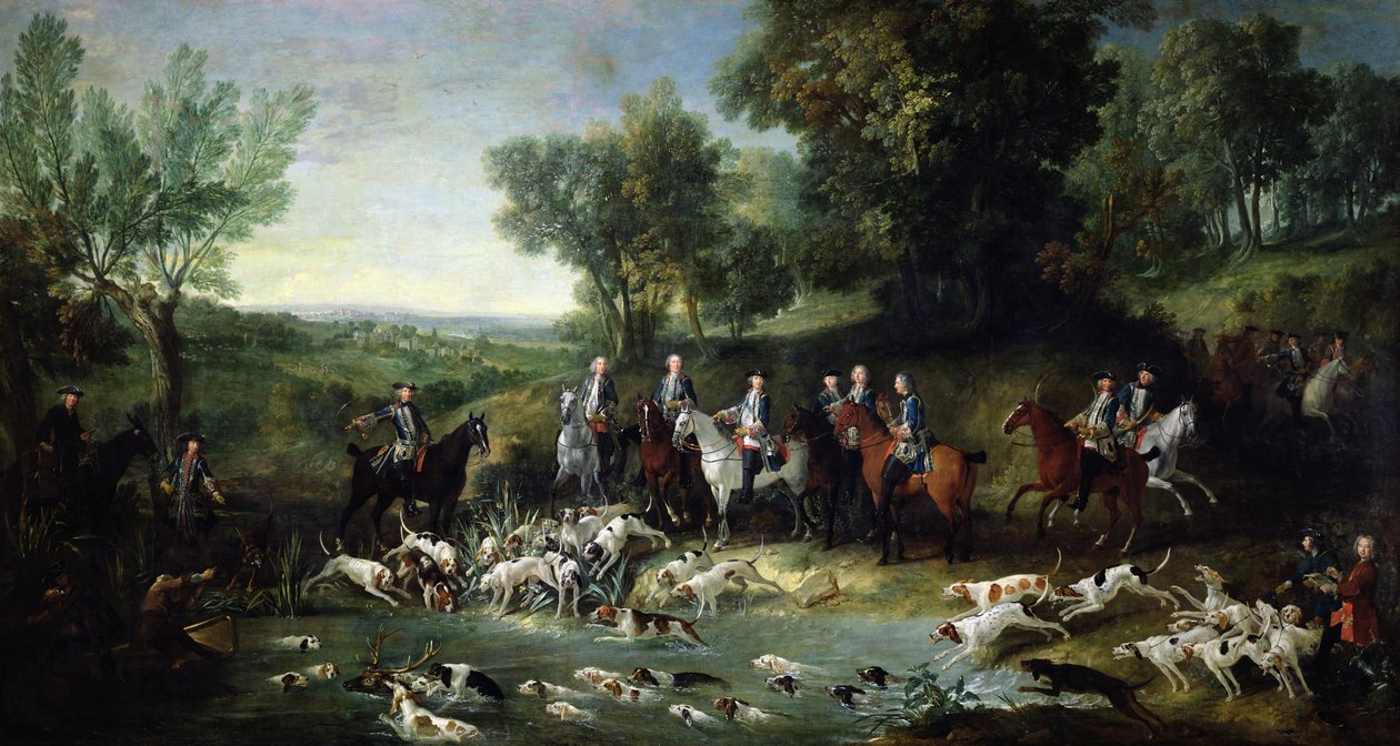 Ludvig XV (1710-1774) Hjortejagt i skoven ved Saint-Germain, 1730 af Jean Baptiste Oudry