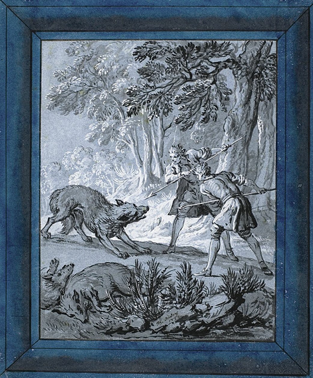 Mænd angriber ulve ("Rien de Trop III") af Jean Baptiste Oudry