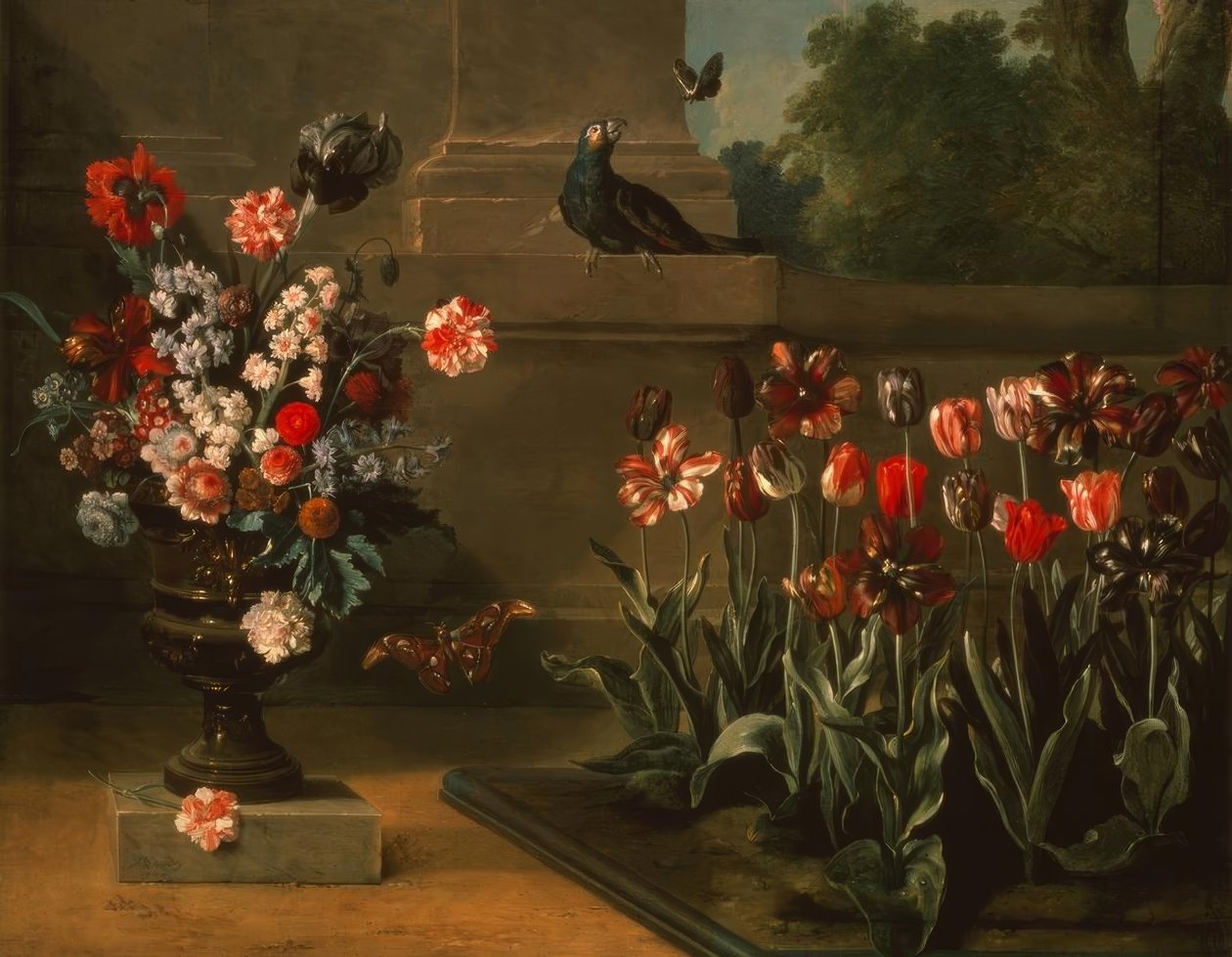 Tulipanbed og blomstervase for foden af ​​en væg af Jean Baptiste Oudry