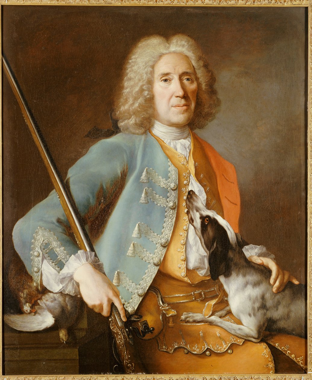 Portræt af en sportsmand, der holder en pistol med en hund af Jean Baptiste Oudry