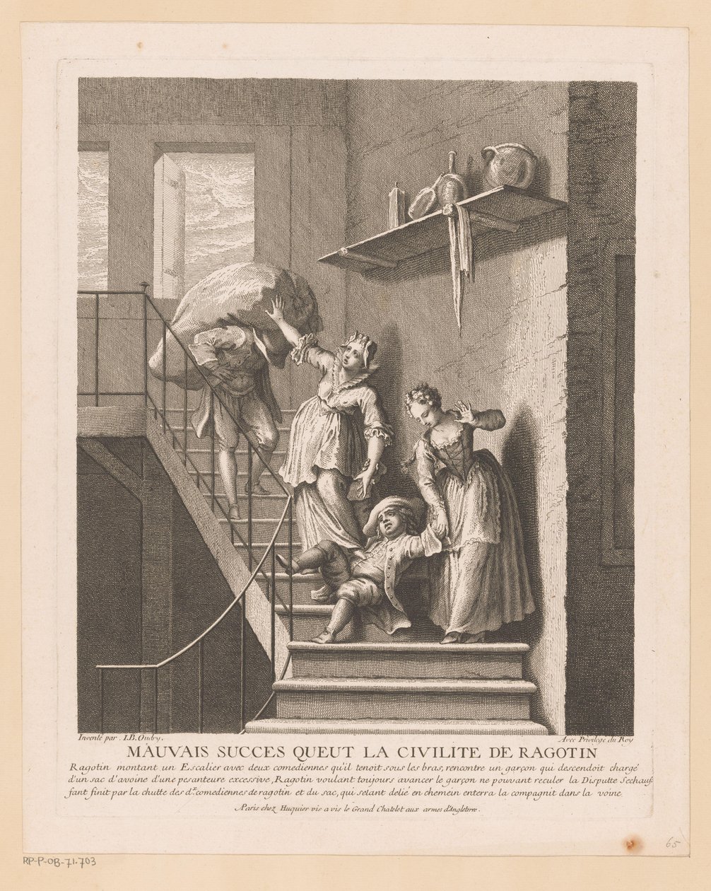 Ragotin mødte to damer i en fælde Dårlig succes, som Ragotins høflighed havde (titel på objekt) Scener fra Roman Comique van Scarron (serietitel) af Jean Baptiste Oudry