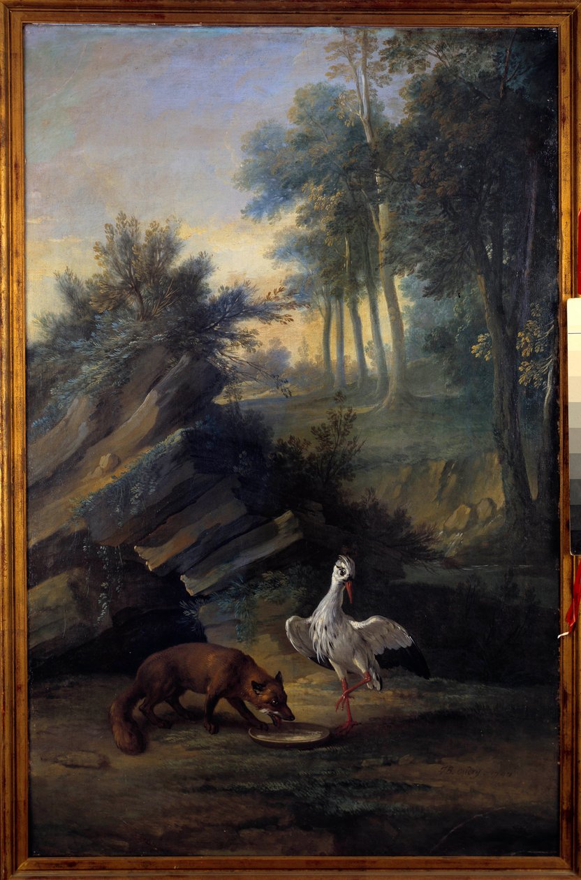 Ræven og storken. Illustration af en fabel af Jean de La Fontaine (1621-1695). Maleri af Jean Baptiste Oudry (1686-1755) af Jean Baptiste Oudry