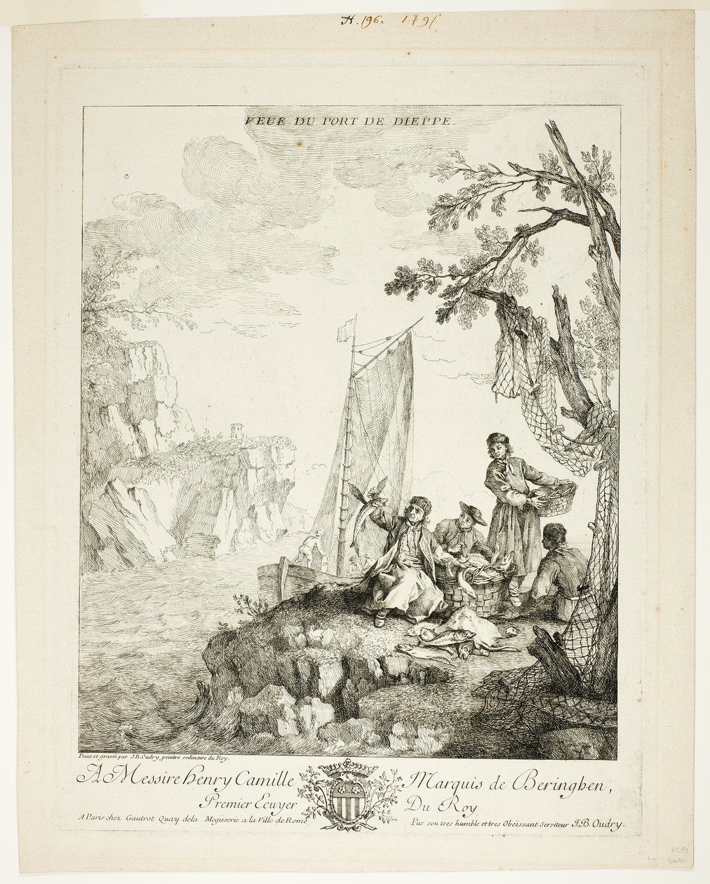 Udsigt over Dieppes havn af Jean Baptiste Oudry