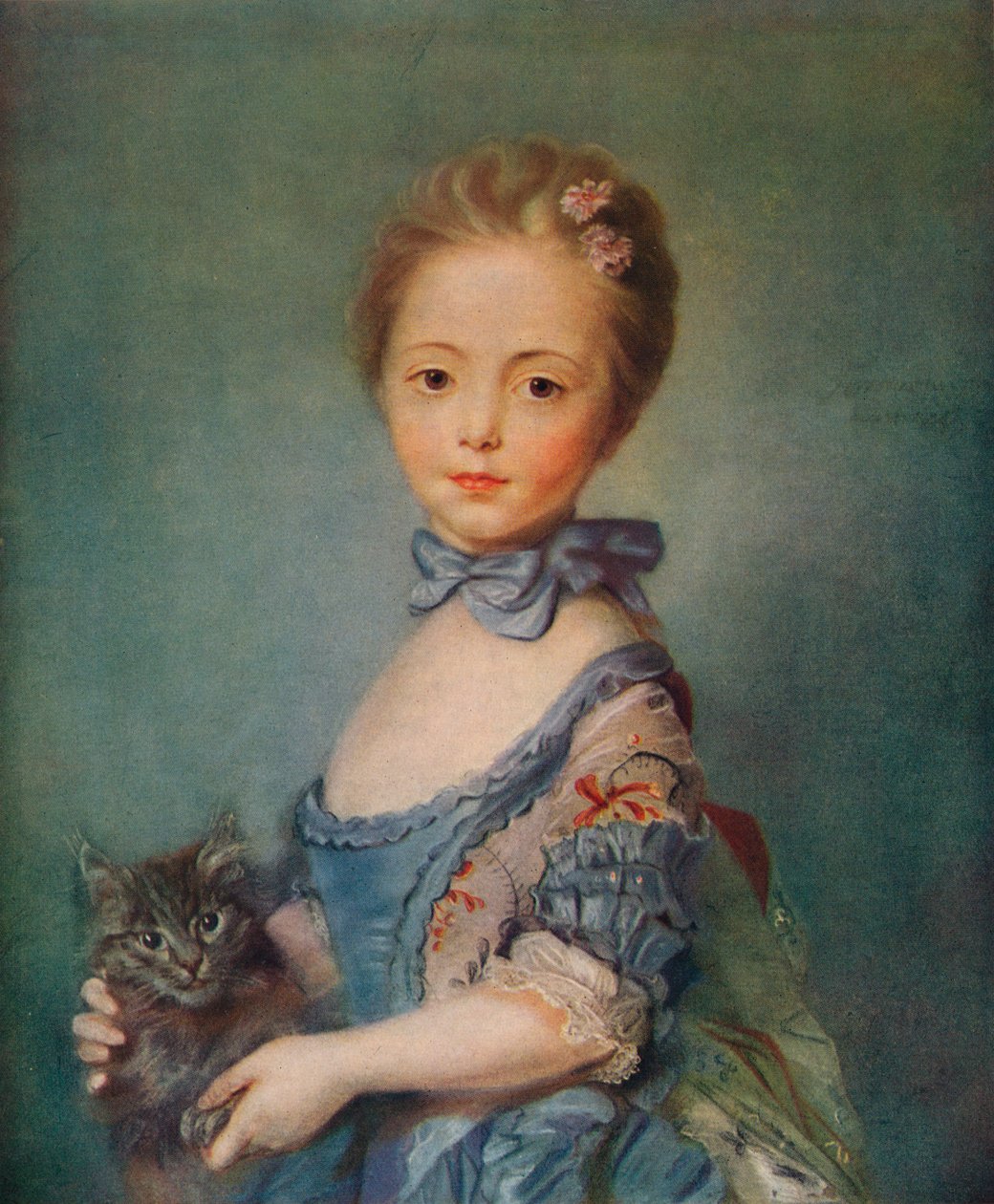 En pige med killing, c1743 af Jean Baptiste Perronneau