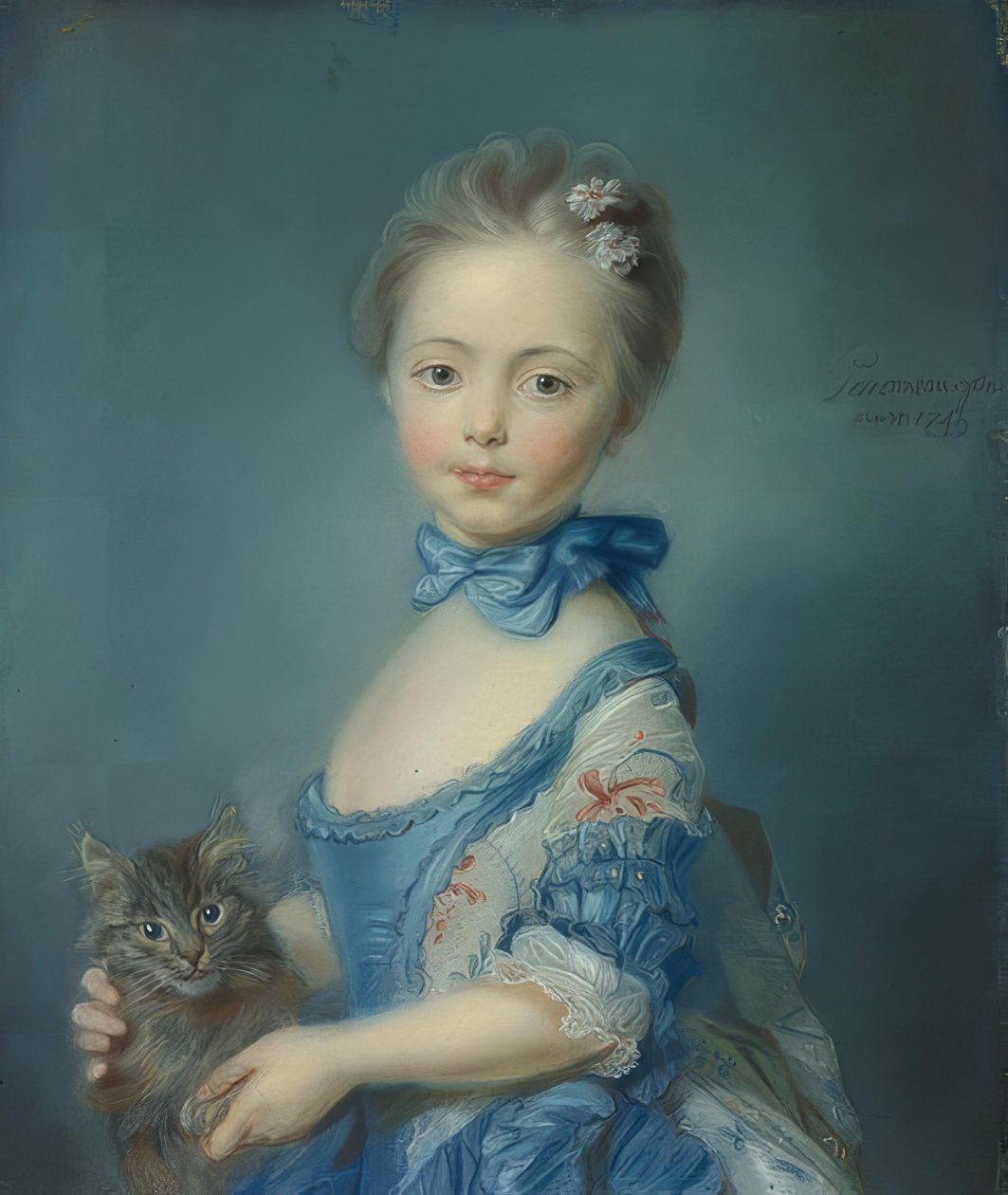 Pigen med en kat. 1743? af Jean Baptiste Perronneau