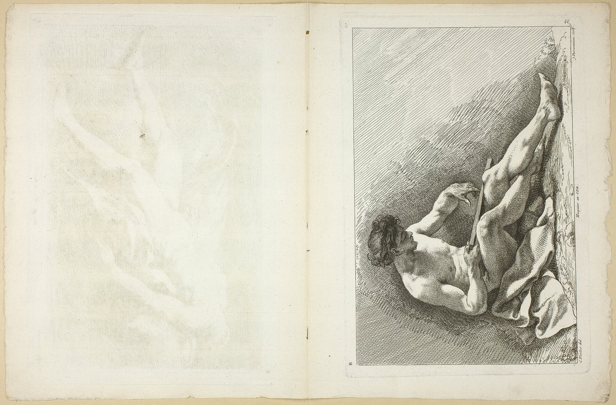 Figur (recto og verso), fra Anden bog med figurer af akademier, indgraveret delvist af professorerne fra Royal Academy af Jean Baptiste Perronneau
