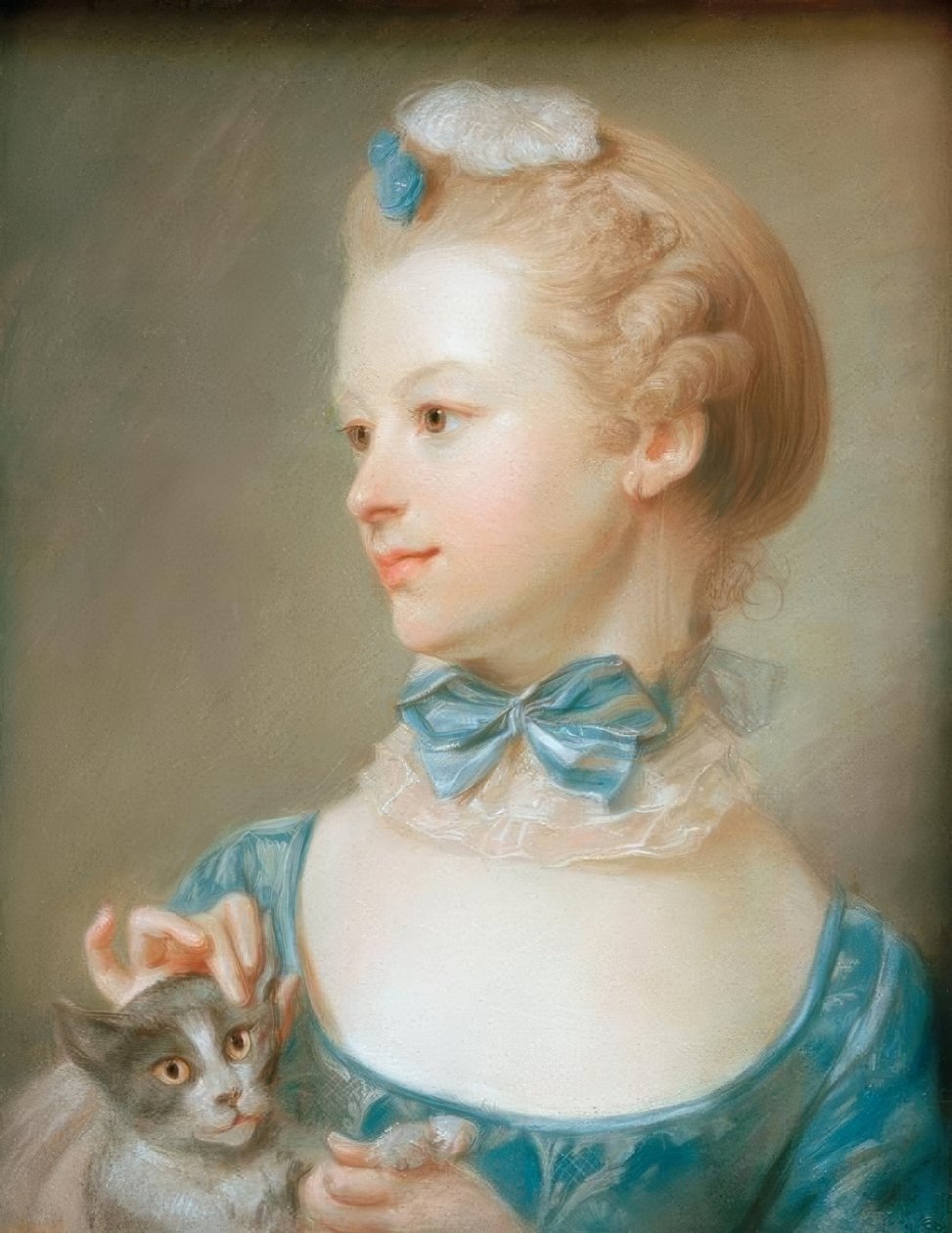 Pige med kat af Jean Baptiste Perronneau