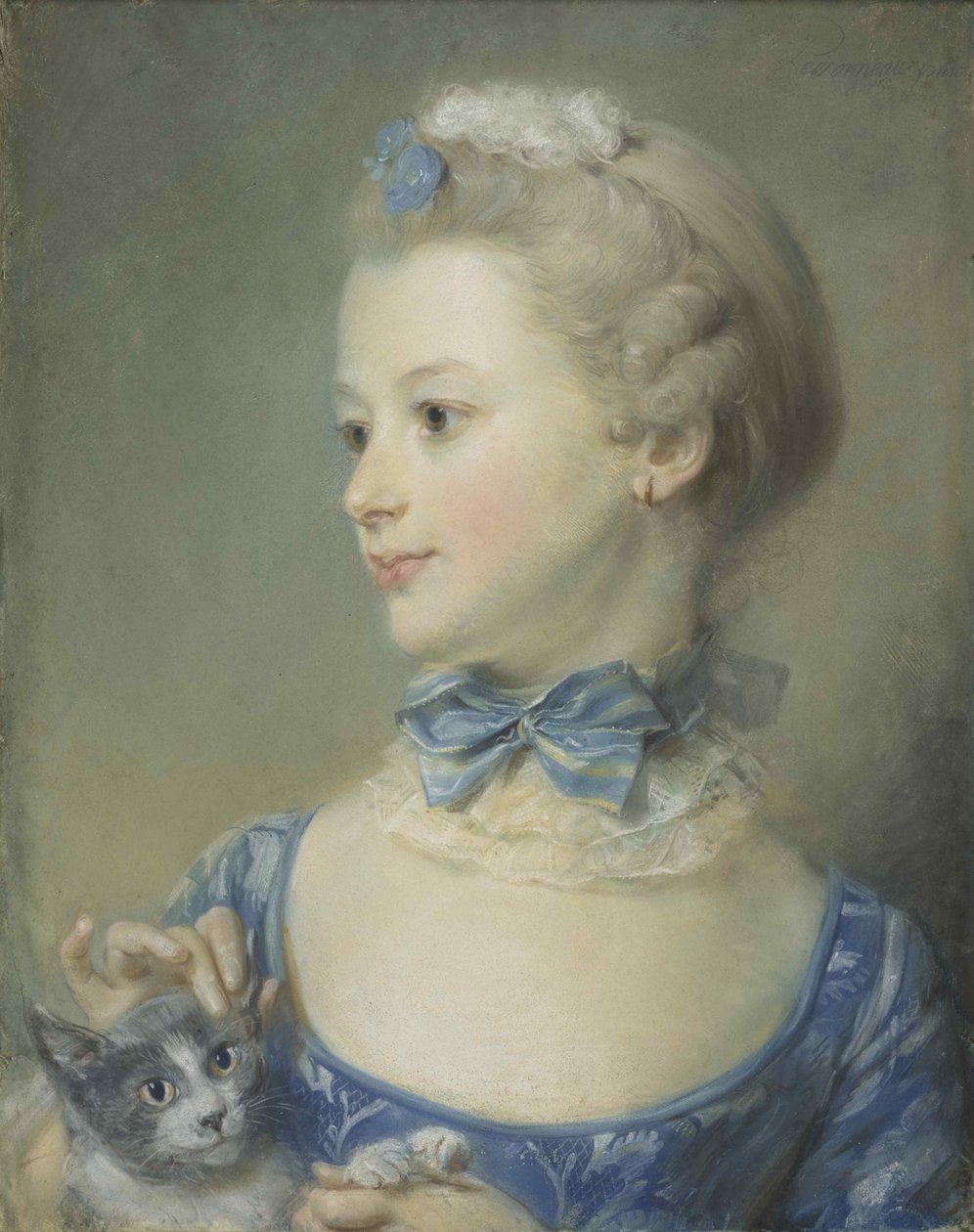 Den lille pige med katten Marie-Anne Huquier, 1747. af Jean Baptiste Perronneau