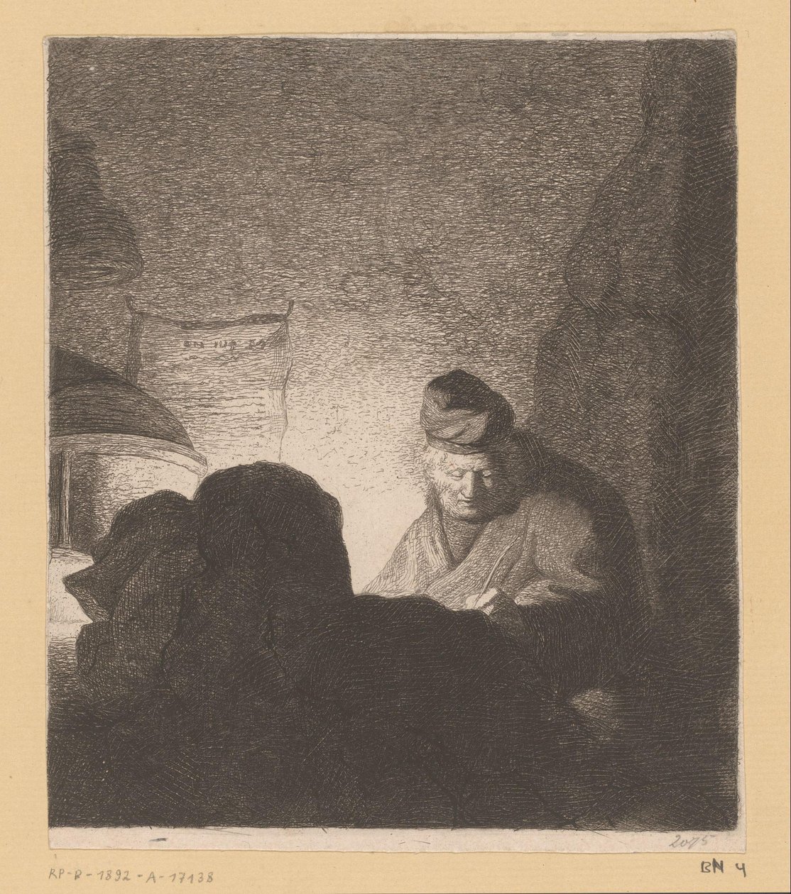 Mand skriver i lyset af en lampe af Jean Baptiste Pierre Lebrun (attributed to)