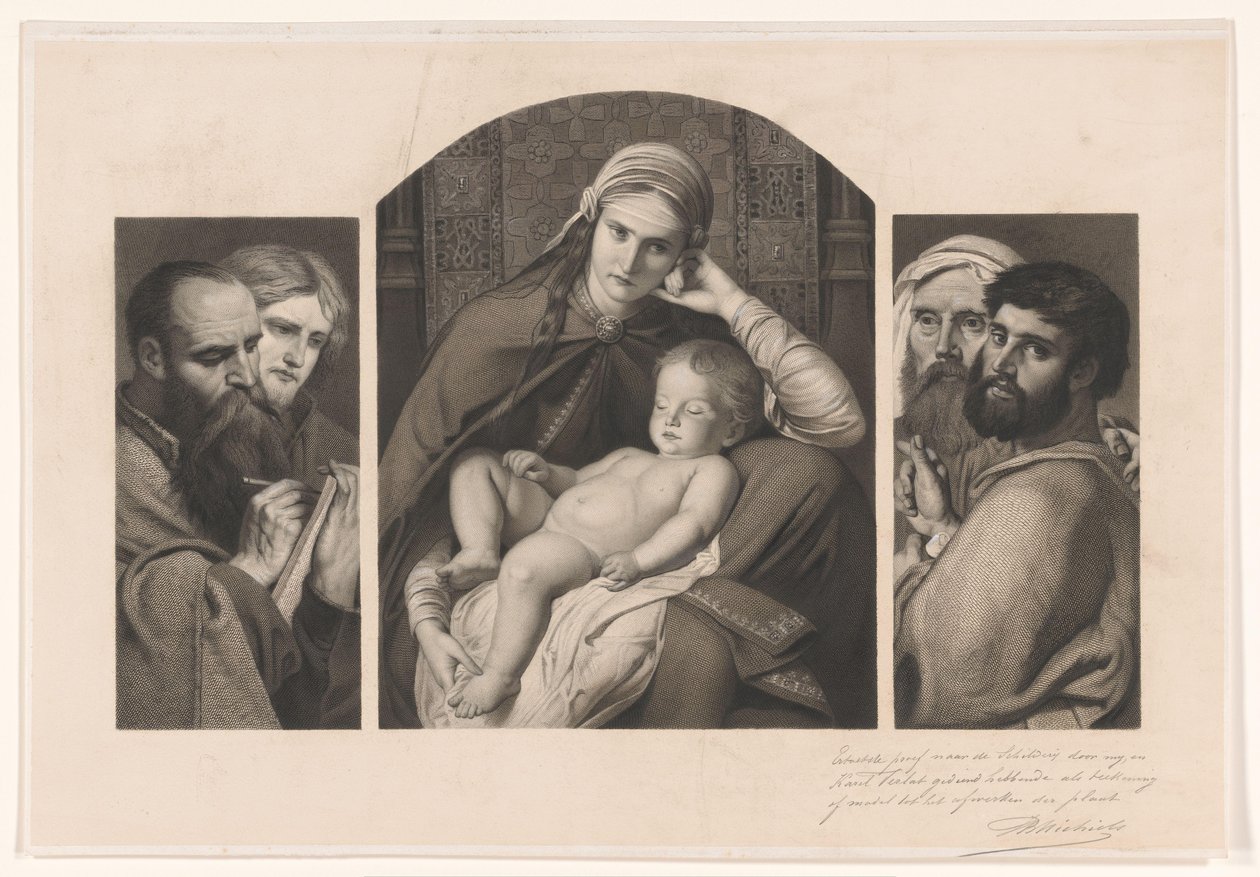 Triptykon: Maria med Kristus på skødet og to grupper af to apostle af Jean Baptiste Pierre Michiels (signed by artist)