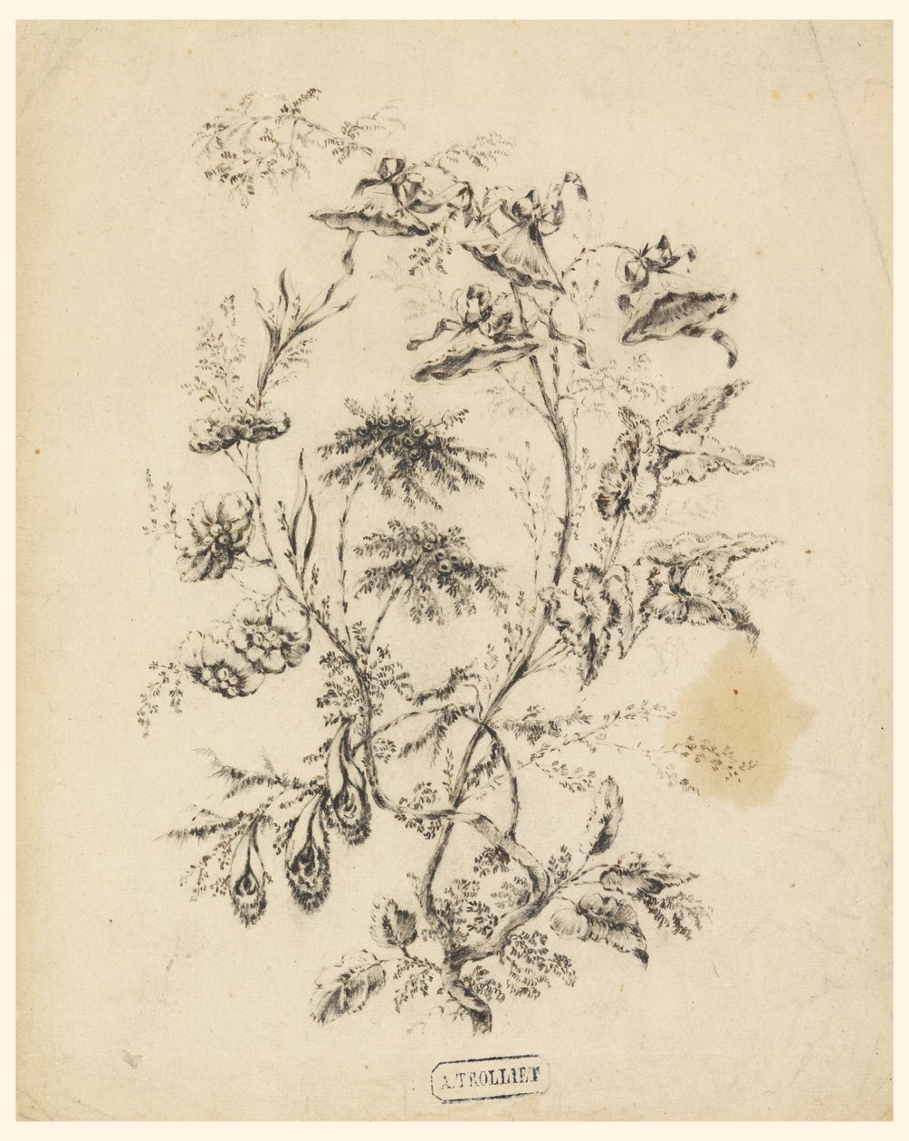 Tegning, gren af et fantastisk træ, 1775-1800 af Jean Baptiste Pillement