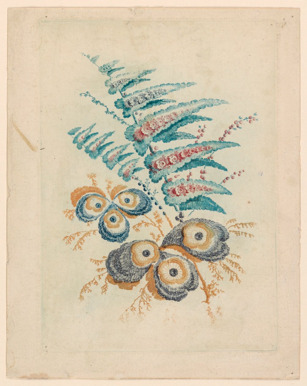 Fantastisk blomstermotiv fra Nouvelle Suitete de Cahiers de Fleurs Idéales af Jean Baptiste Pillement