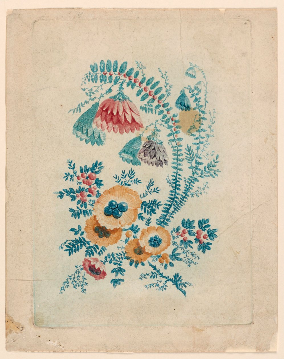 Fantastisk blomstermotiv fra "New Suite of Ideal Flower Notebooks" af Jean Baptiste Pillement