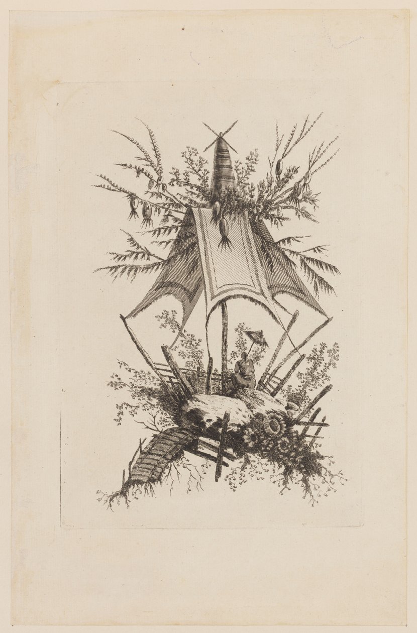 Figur under telt, fra "Samling af kinesiske telte" af Jean Baptiste Pillement