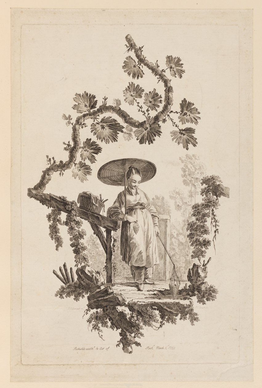 Figur med parasol under gren af Jean Baptiste Pillement