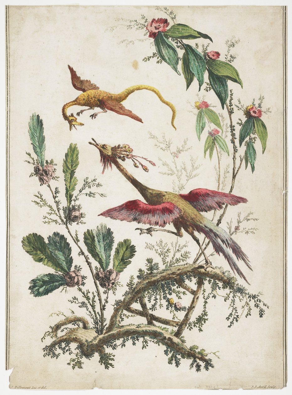 Ornament. Chinoiserie. Blomster og Fugle., 1770 af Jean Baptiste Pillement