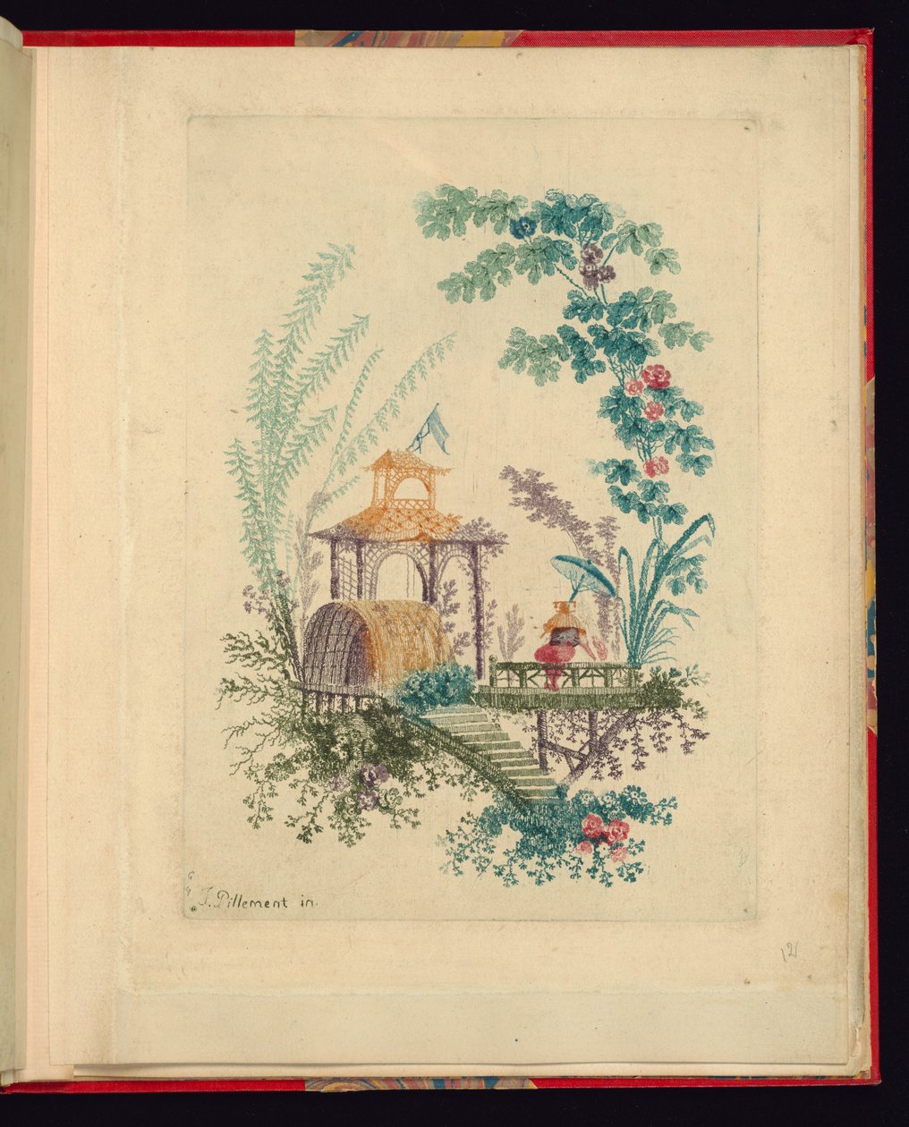 Ornamental Design fra "Ny suite af kinesiske notesbøger til brug for designere og malere" No.3, Opfundet og tegnet af Jean Pillement. Graves af Anne Allen. af Jean Baptiste Pillement