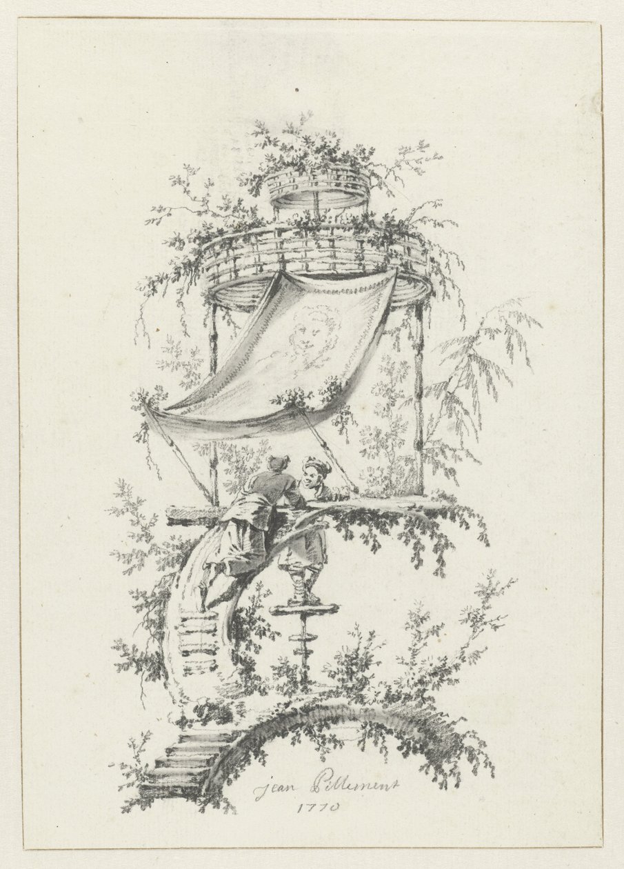 Ornamental sammensætning i chinoiserie stil Chinoiserie-stil dekorative designs til Deuxième Cahier de six Baraques Chinoises (serietitel) af Jean Baptiste Pillement