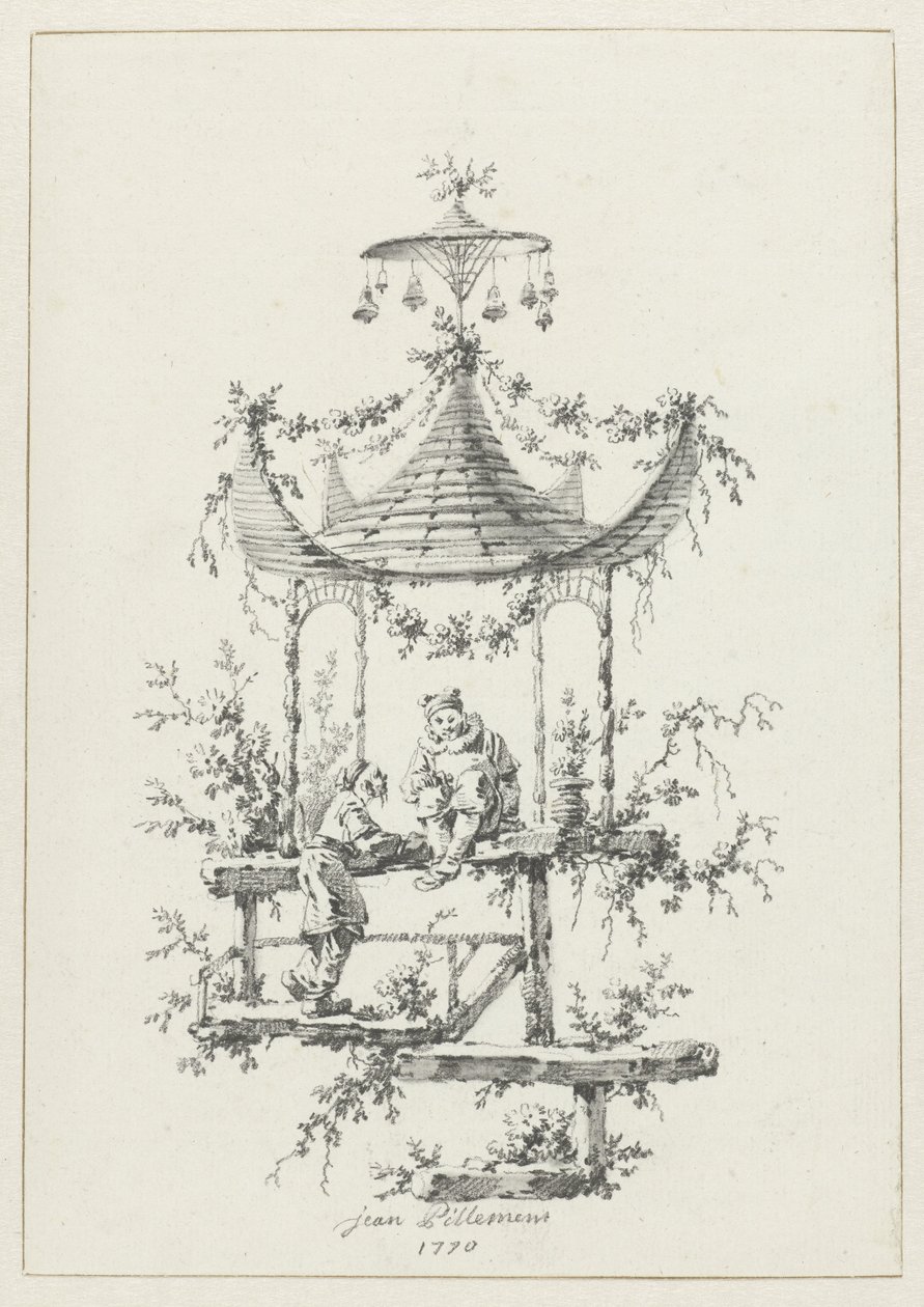 Ornamental sammensætning i chinoiserie stil Ornamentale designs i chinoiserie-stil til Deuxième Cahier de six Baraques Chinoises (serietitel) af Jean Baptiste Pillement