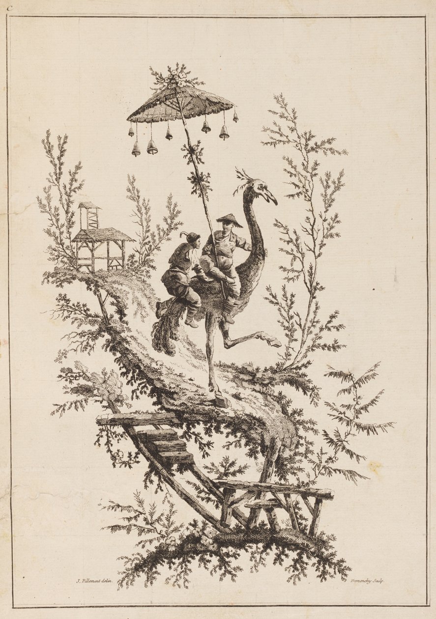 Struds Rirders, Tallerken fra et sæt Chinoiserie-repræsentationer af Jean Baptiste Pillement