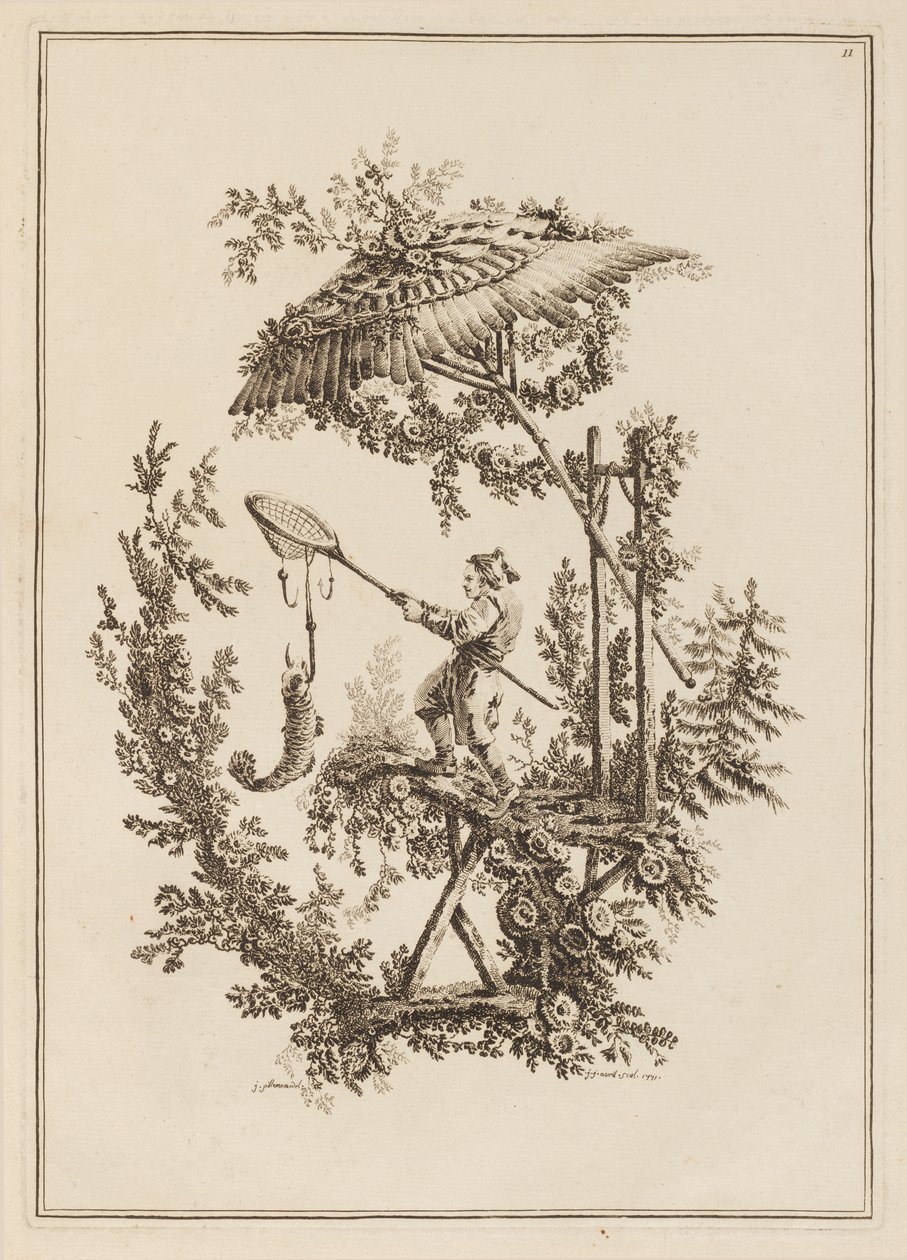 Plade 11, fra "Suite of Tolv Fishermen and Hunters" af Jean Baptiste Pillement