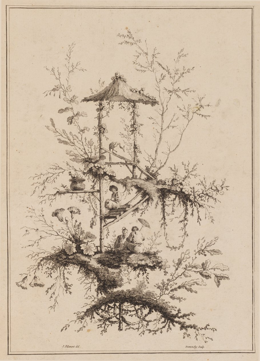 Tallerken fra et sæt Chinoiserie-repræsentationer af Jean Baptiste Pillement