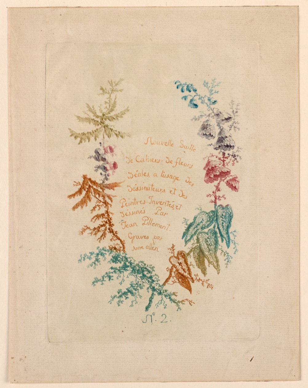 Titelside til "Ny suite af ideelle blomsternotesbøger" nr. 2 af Jean Baptiste Pillement