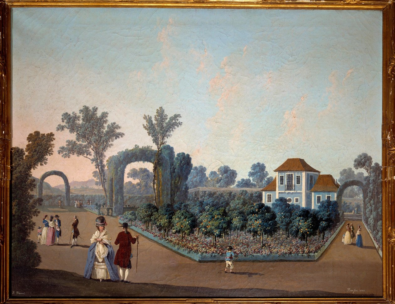 Udsigt over Benficas haver i Lissabon i 1785 Akvarel af Jean Pillement (1728-1808) 1785 Paris, Dekorativ kunst af Jean Baptiste Pillement