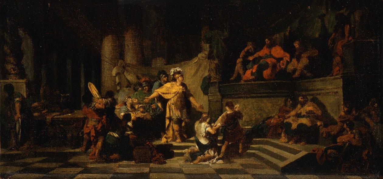 Aeneas ofrer gaver til kong Latinus og beder ham om hans datters hånd, 1778 af Jean Baptiste Regnault