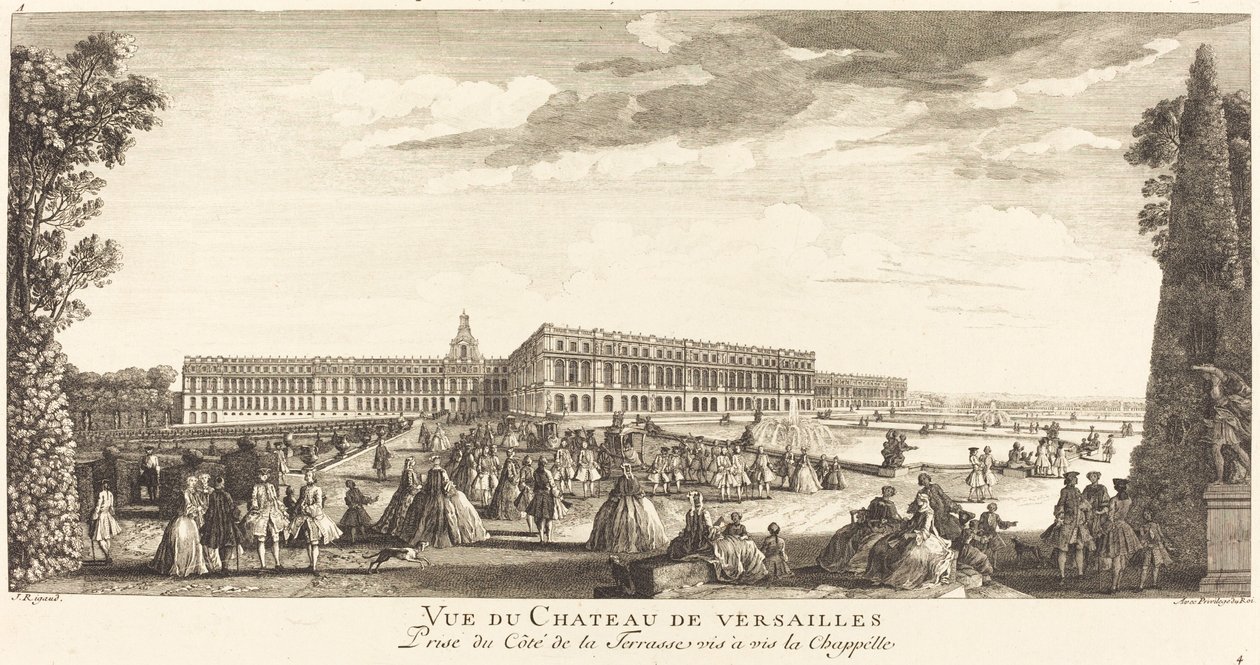 Udsigt over slottet i Versailles taget fra siden af ​​terrassen overfor kapellet af Jean Baptiste Rigaud