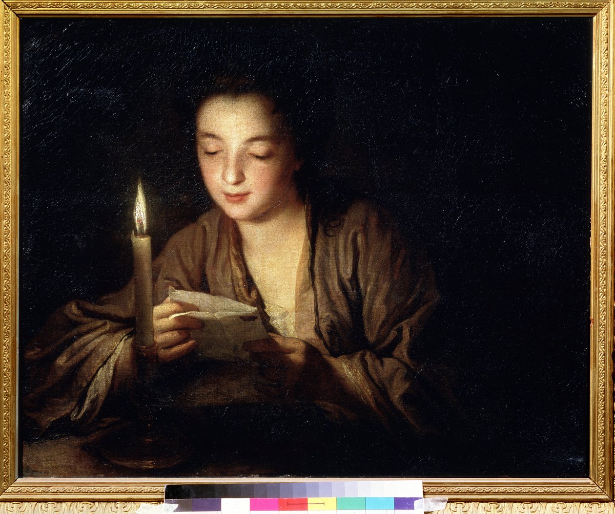 Pige med et stearinlys. Maleri af Jean Baptiste Santerre (1658-1717). Olie på lærred, 64 x 79 cm, ca. 1700. Fransk kunst fra 1700-tallet. Pushkin Museum of Fine Arts, Moskva. af Jean Baptiste Santerre