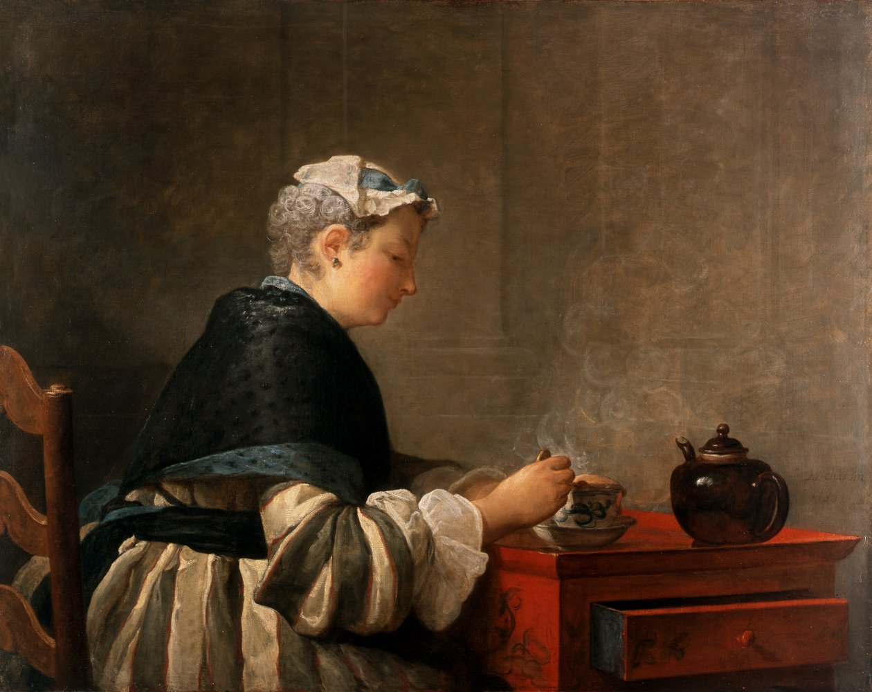 En dame tager te, 1735 af Jean Baptiste Simeon Chardin
