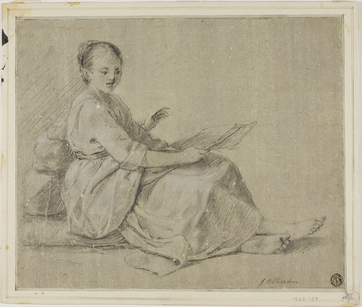Barfodet kvinde sidder på jorden af Jean Baptiste Simeon Chardin