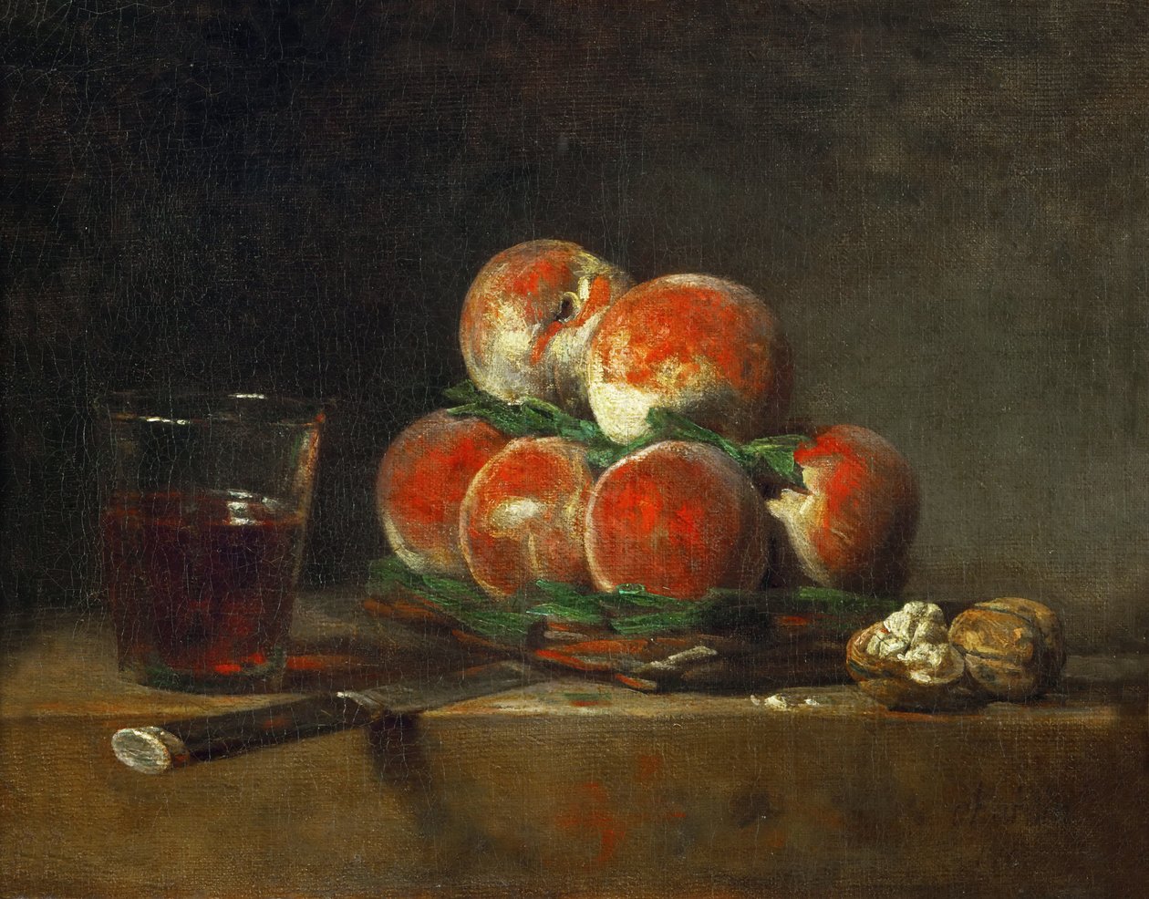 Kurv med ferskner af Jean Baptiste Simeon Chardin