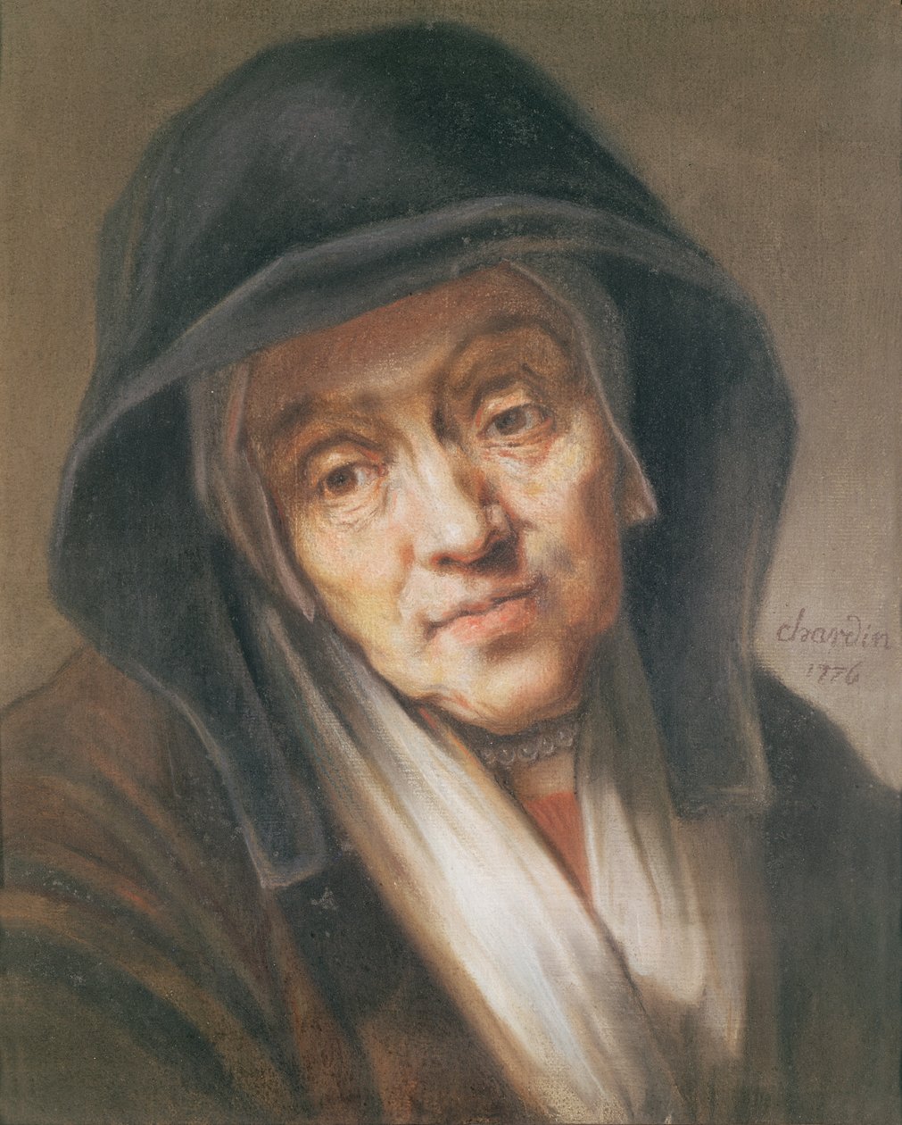 Kopi af et portræt af Rembrandt af hans mor, 1776 (pastel på papir) af Jean Baptiste Simeon Chardin