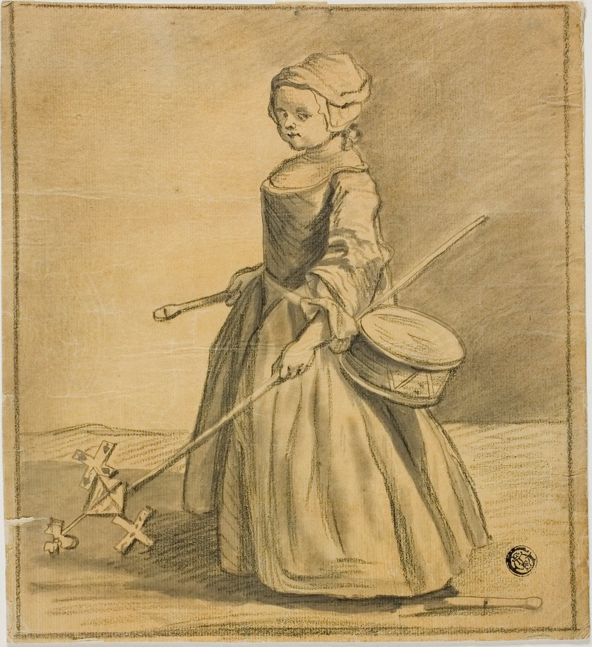Pige leger med tromme af Jean Baptiste Simeon Chardin
