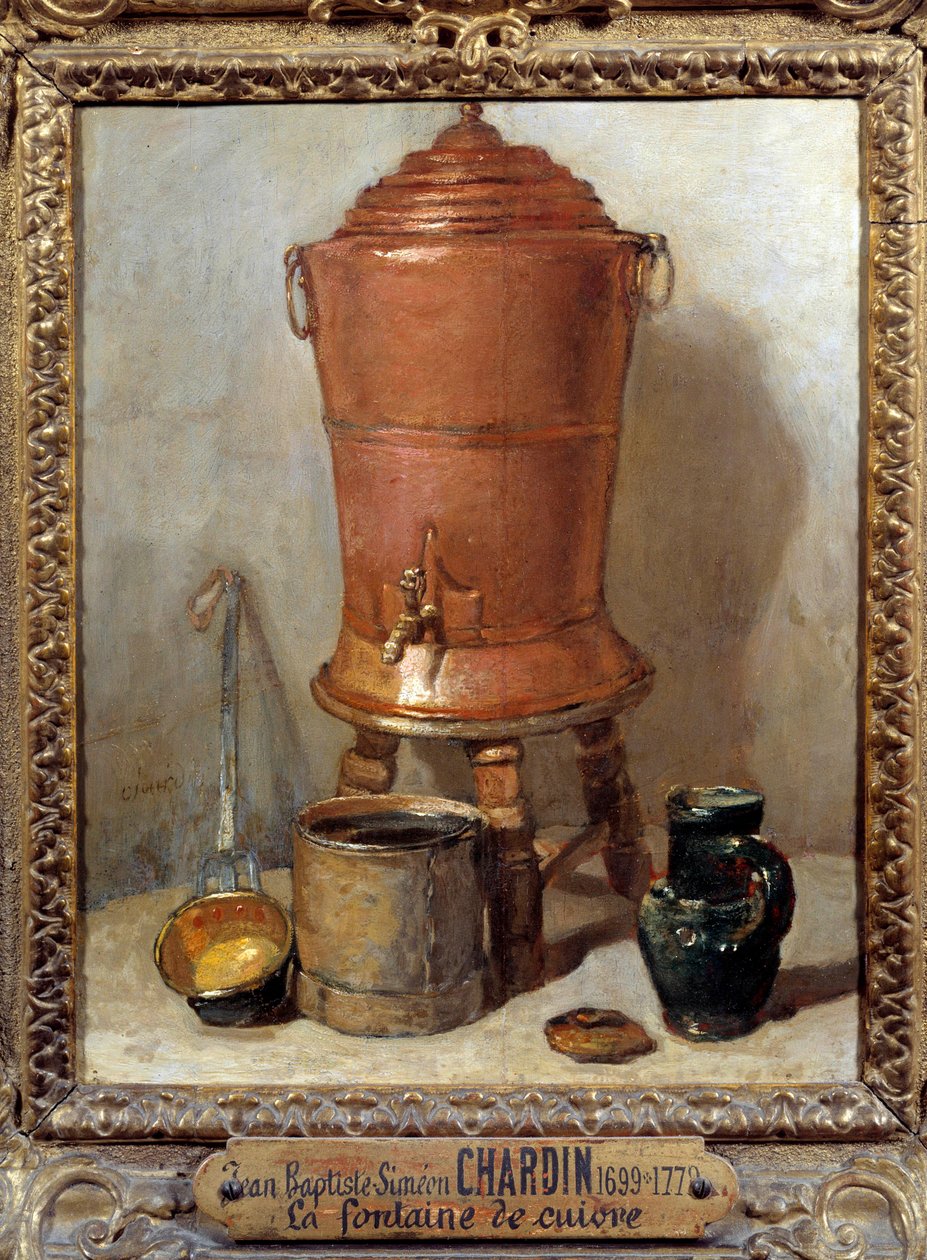 La fontaine de kobber maleri af Jean Baptiste Simeon Chardin (1699-1779) 1733 Dim. 0,28x0,23 m - Kobberdrikkefontænen. Maleri af Jean Baptiste Simeon Chardin (1699-1779) af Jean Baptiste Simeon Chardin