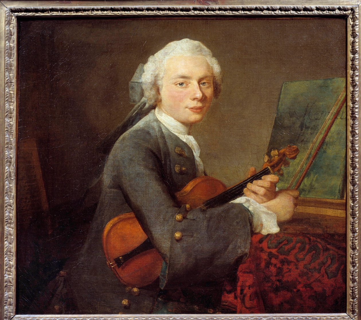 Den unge mand med en violin eller portræt af Charles Theodose Godefroy (1718-1796) Maleri af Jean Baptiste Simeon Chardin (1699-1779) Søn. 0,67x 0,74 m - Ung mand med en violin eller Portræt af Charles Theodose Godefroy (1718-1796). Maleri af Jean-Baptiste af Jean Baptiste Simeon Chardin