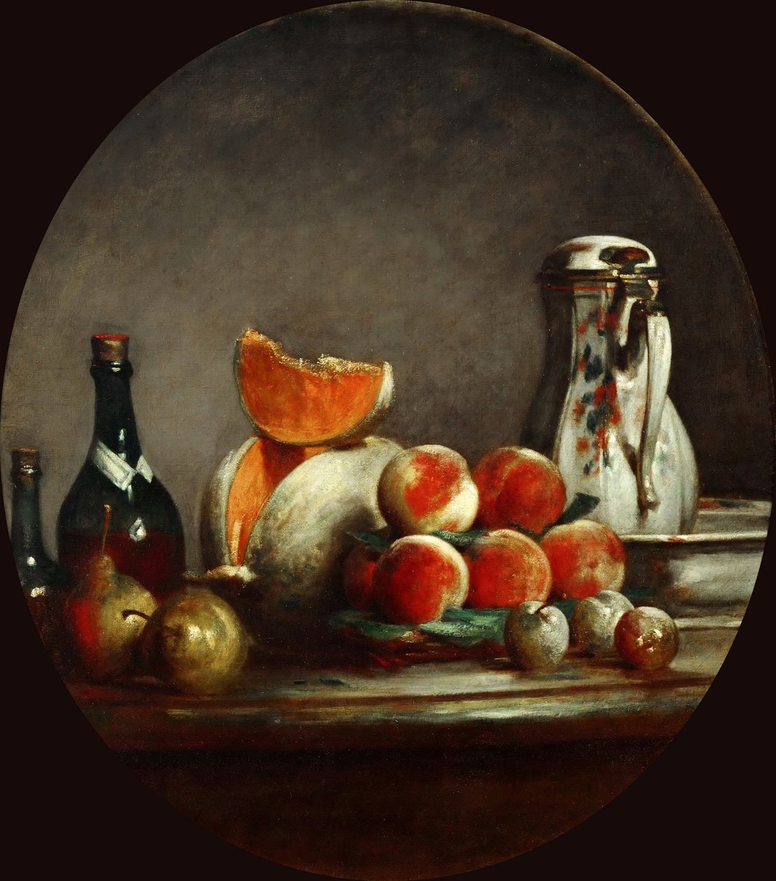 Meloner, pærer, ferskner og blommer, eller The cut melon, 1760 af Jean Baptiste Simeon Chardin