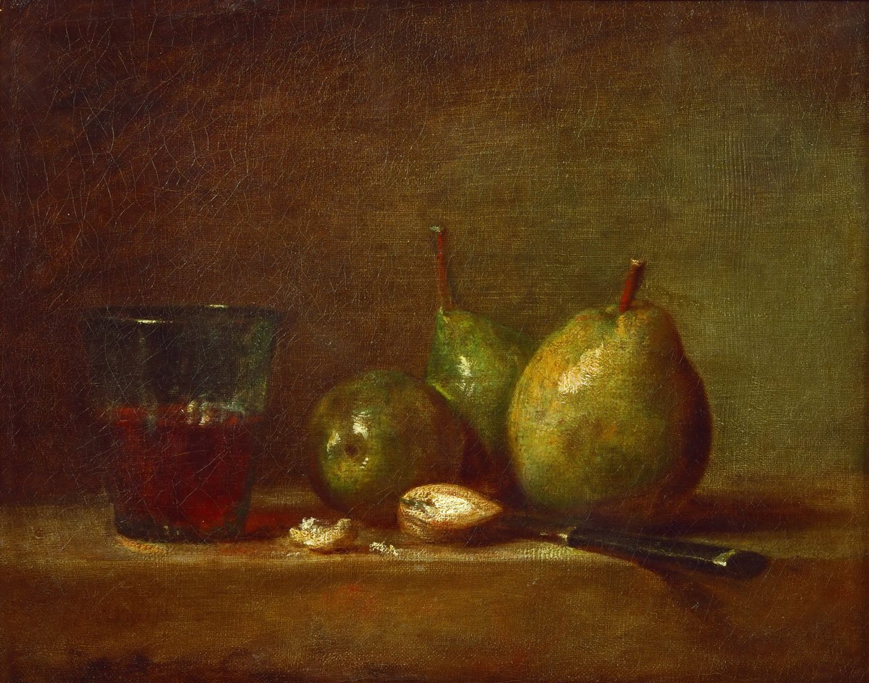 Pærer, valnødder og et glas vin af Jean Baptiste Simeon Chardin