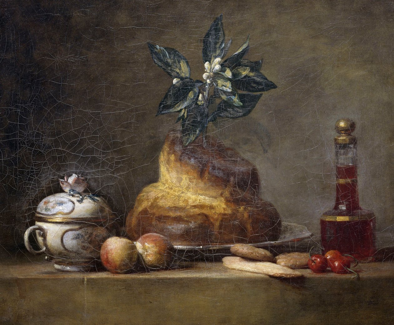 Stilleben med brioche af Jean Baptiste Simeon Chardin