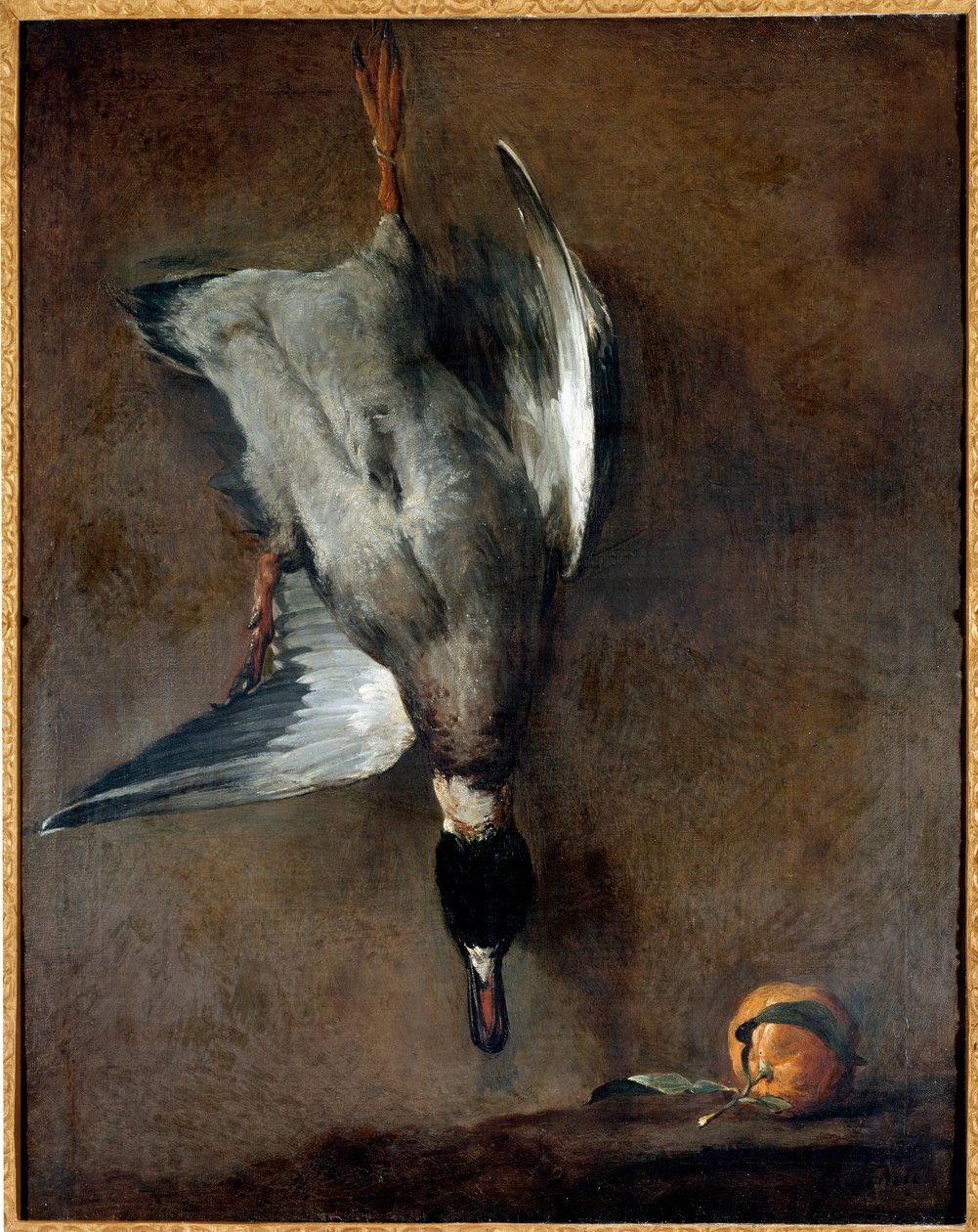 The Dead Duck Maleri af Jean Baptiste Simeon Chardin (1699-1779) Gien fra det 18. århundrede, Musee de la Chasse af Jean Baptiste Simeon Chardin