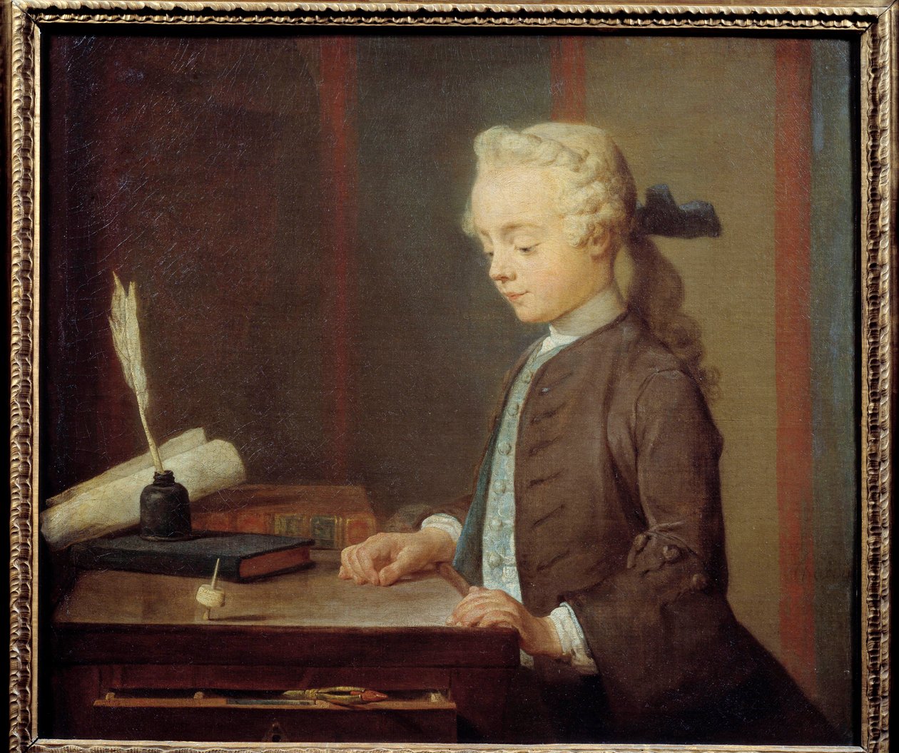 Toton-barnet. Auguste Gabriel Godefroy (1728-1813) Et barn, der leger toton, har på en måde fire ansigter, der drejes som en top. Maleri af Jean Baptiste Simeon Chardin (1699-1779) 1738. Dim. 0,67x0,76 m. af Jean Baptiste Simeon Chardin