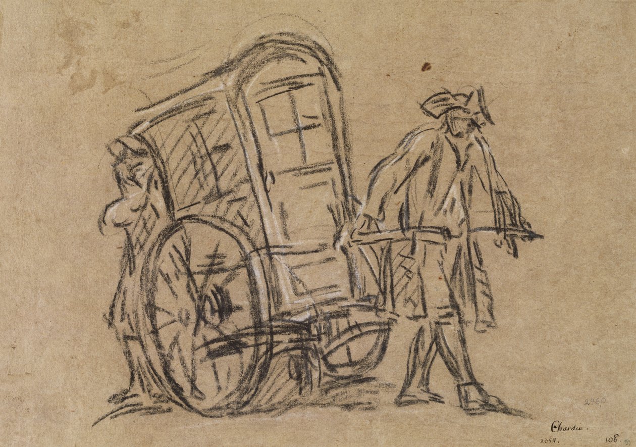 Vinaigretten (kul og kridt på papir) af Jean Baptiste Simeon Chardin