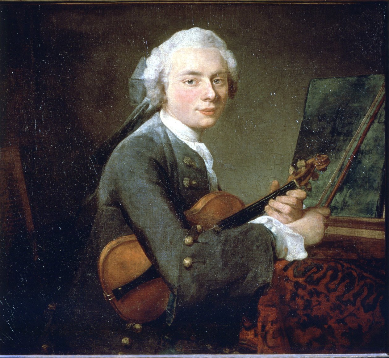 Den unge mand i violinen, omkring 1738. Portræt af Charles Theodose Godefroy. Olie på lærred af Jean Baptiste Simeon Chardin (1699 - 1789). Paris, Musée du Louvre. af Jean Baptiste Simeon Chardin