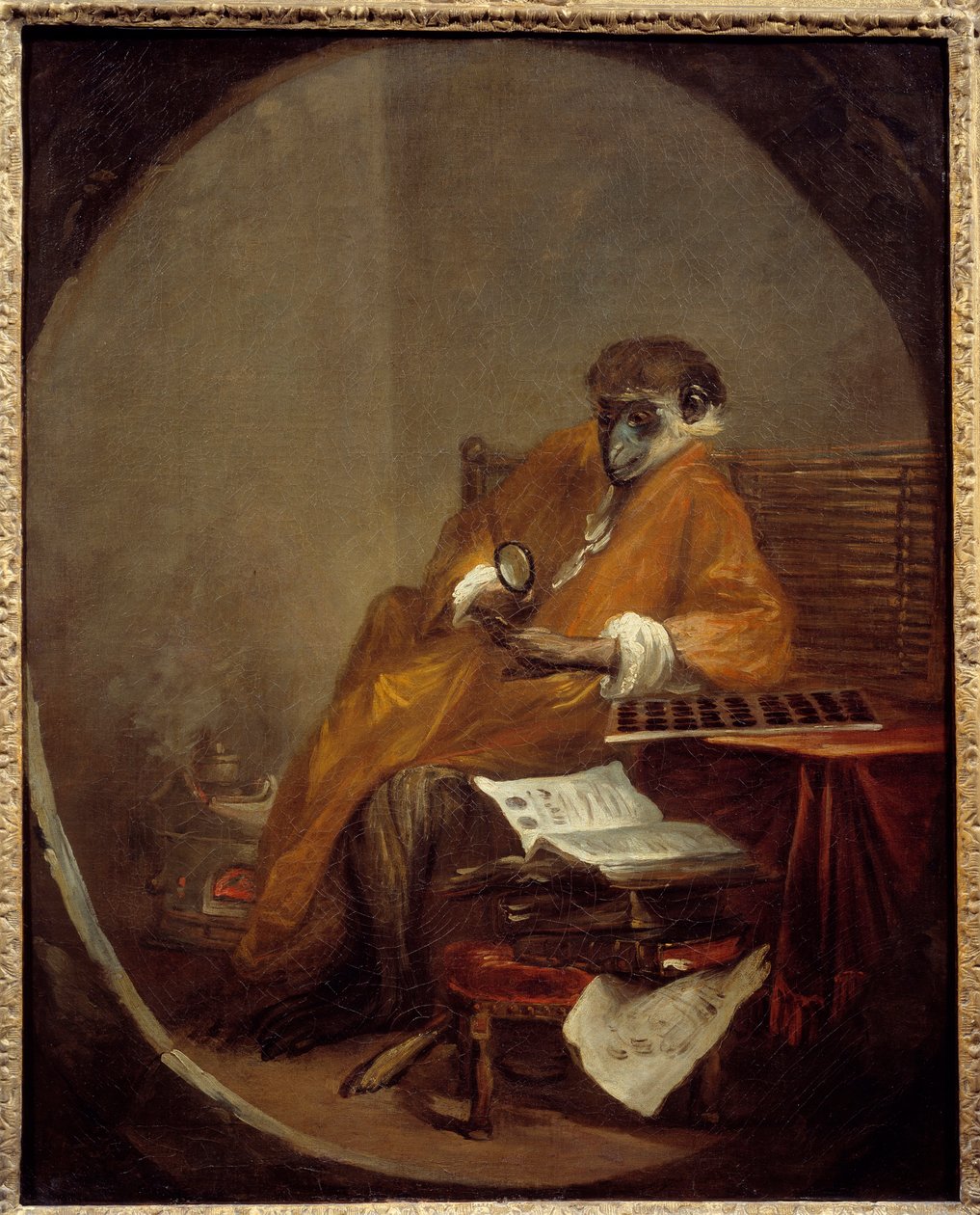Den antikke abe. Repræsentation af en abe i mands kropsholdning. Maleri af Jean Baptiste Simeon Chardin (1699-1779) af Jean Baptiste Simeon Chardin