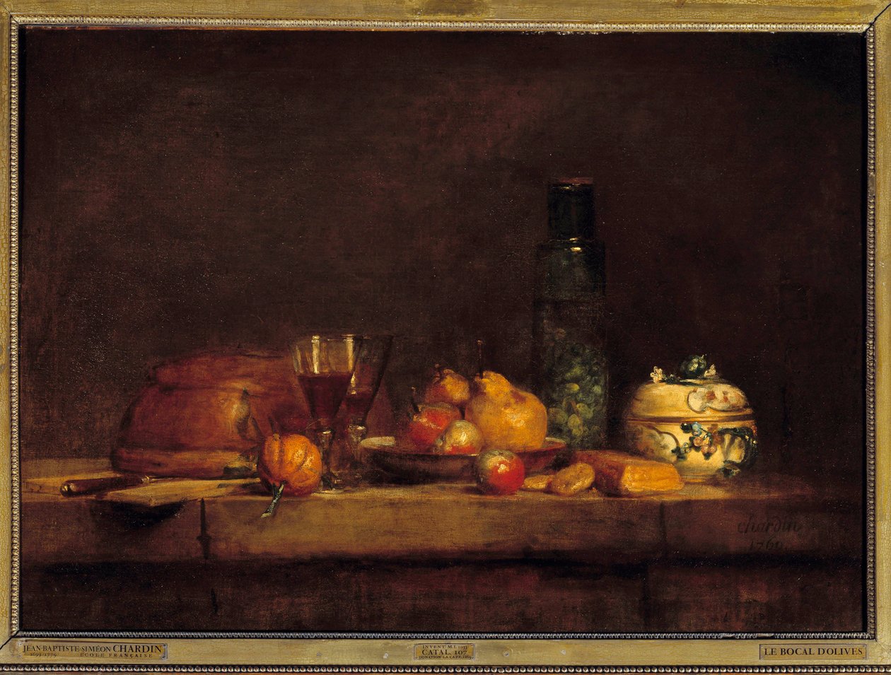 Krukken med oliven. Maleri af Jean Simeon Chardin (1699-1779) af Jean Baptiste Simeon Chardin