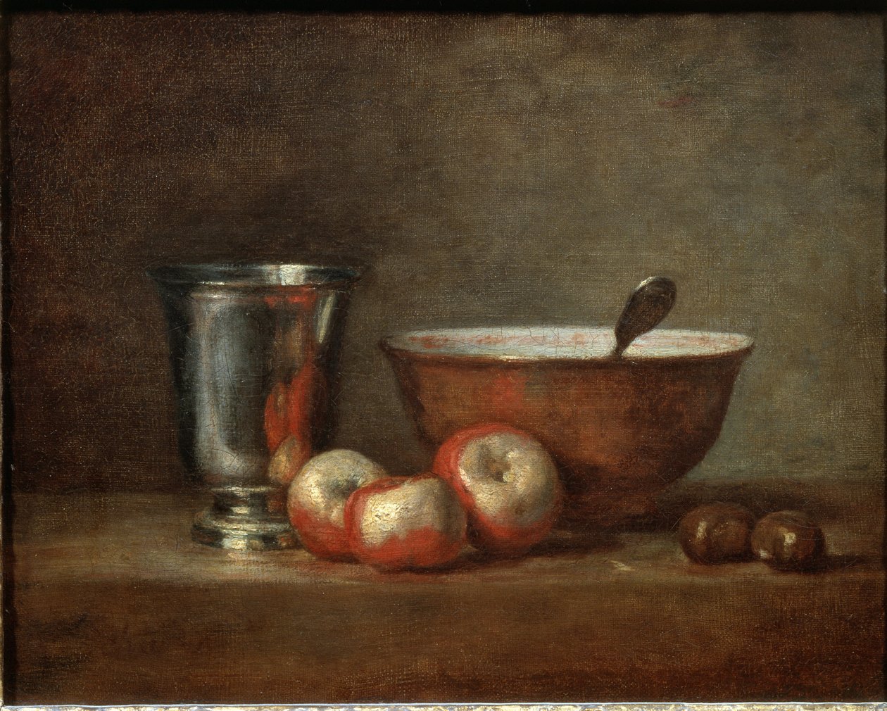 Sølvbægeret (eller sølvbægeret) - Olie på lærred af Jean Baptiste Simeon Chardin
