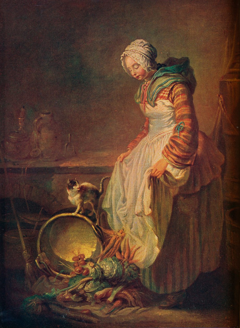 Kvinde med killing, 1700-tallet af Jean Baptiste Simeon Chardin