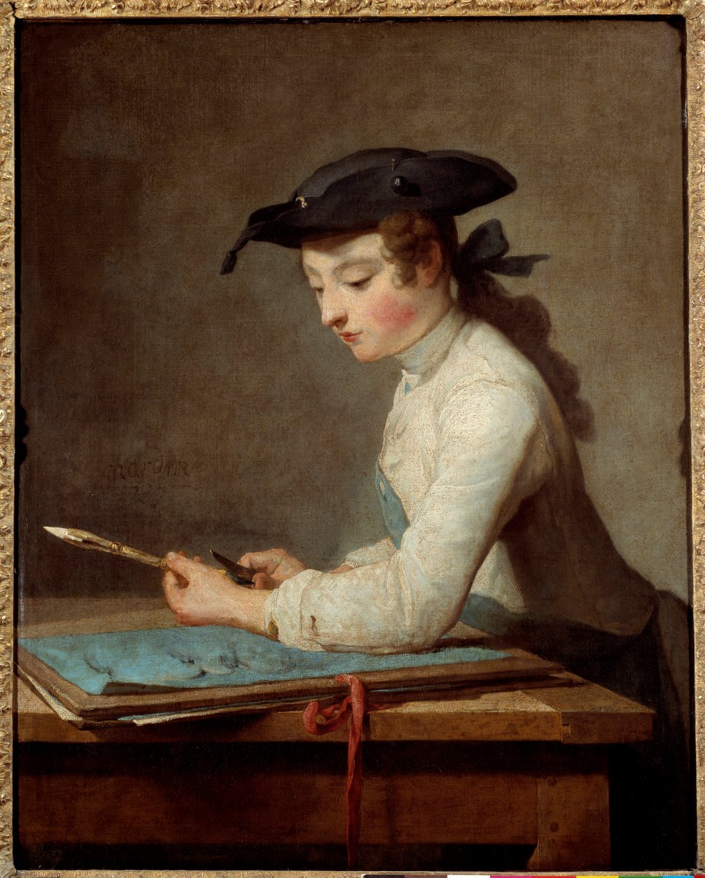 Ung tegneserieskaber udskærer sin blyant. Maleri af Jean Baptiste Simeon Chardin (1699-1779) af Jean Baptiste Simeon Chardin